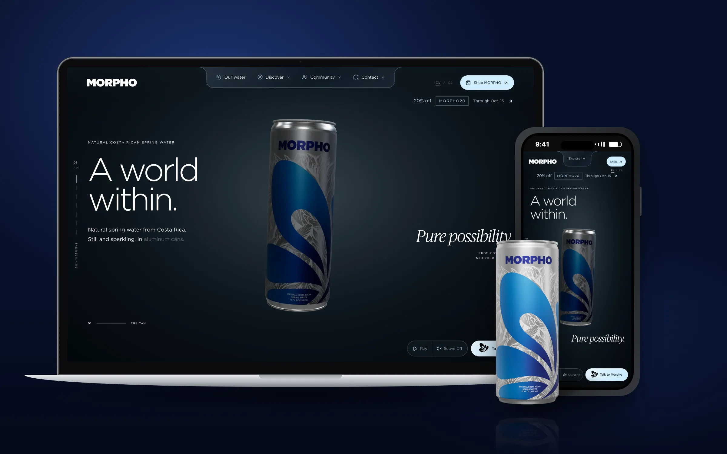 IZAK Studio project artwork showing the MORPHO Water website on desktop and mobile devices