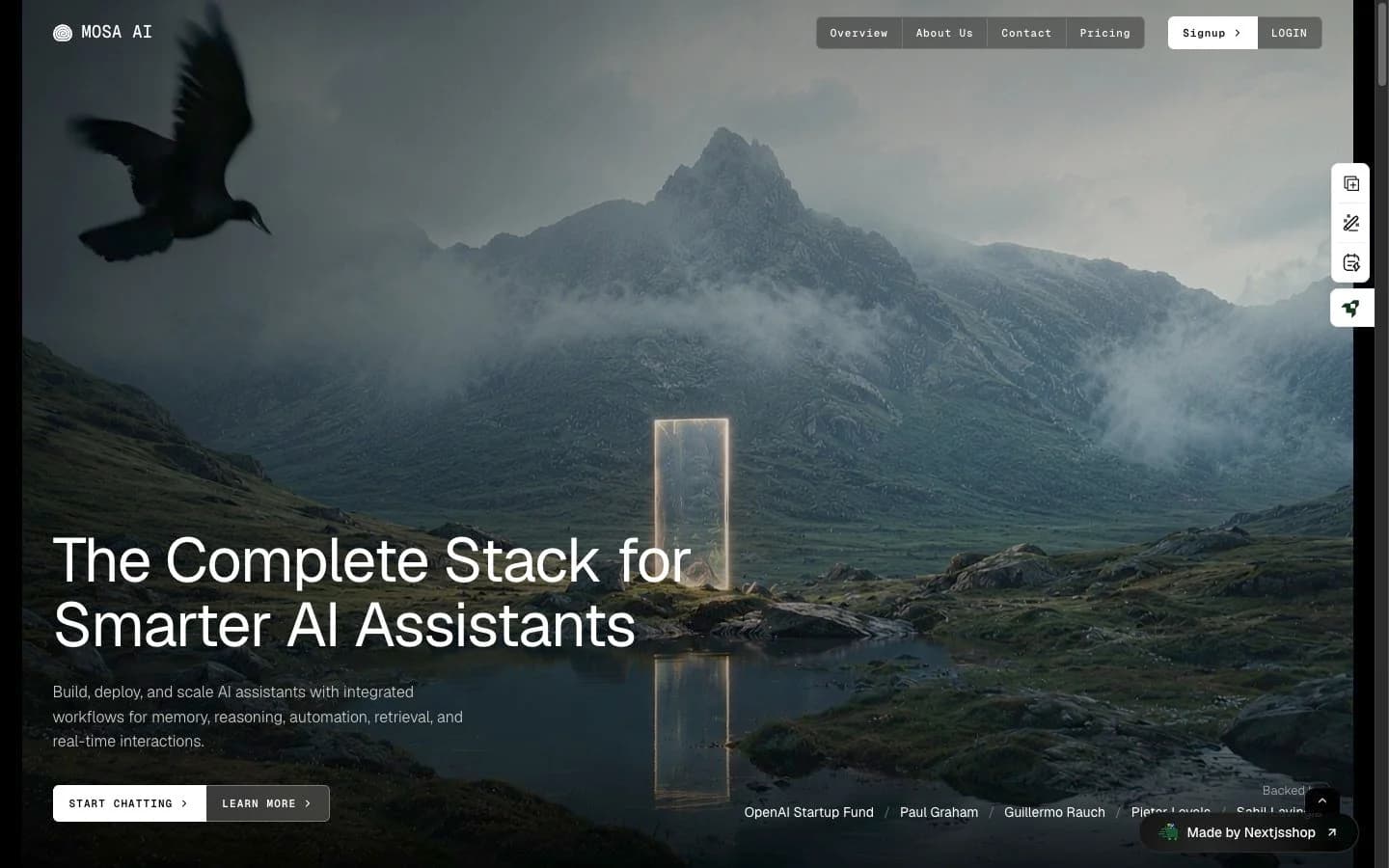 Mosa AI original website, shown as an external design reference